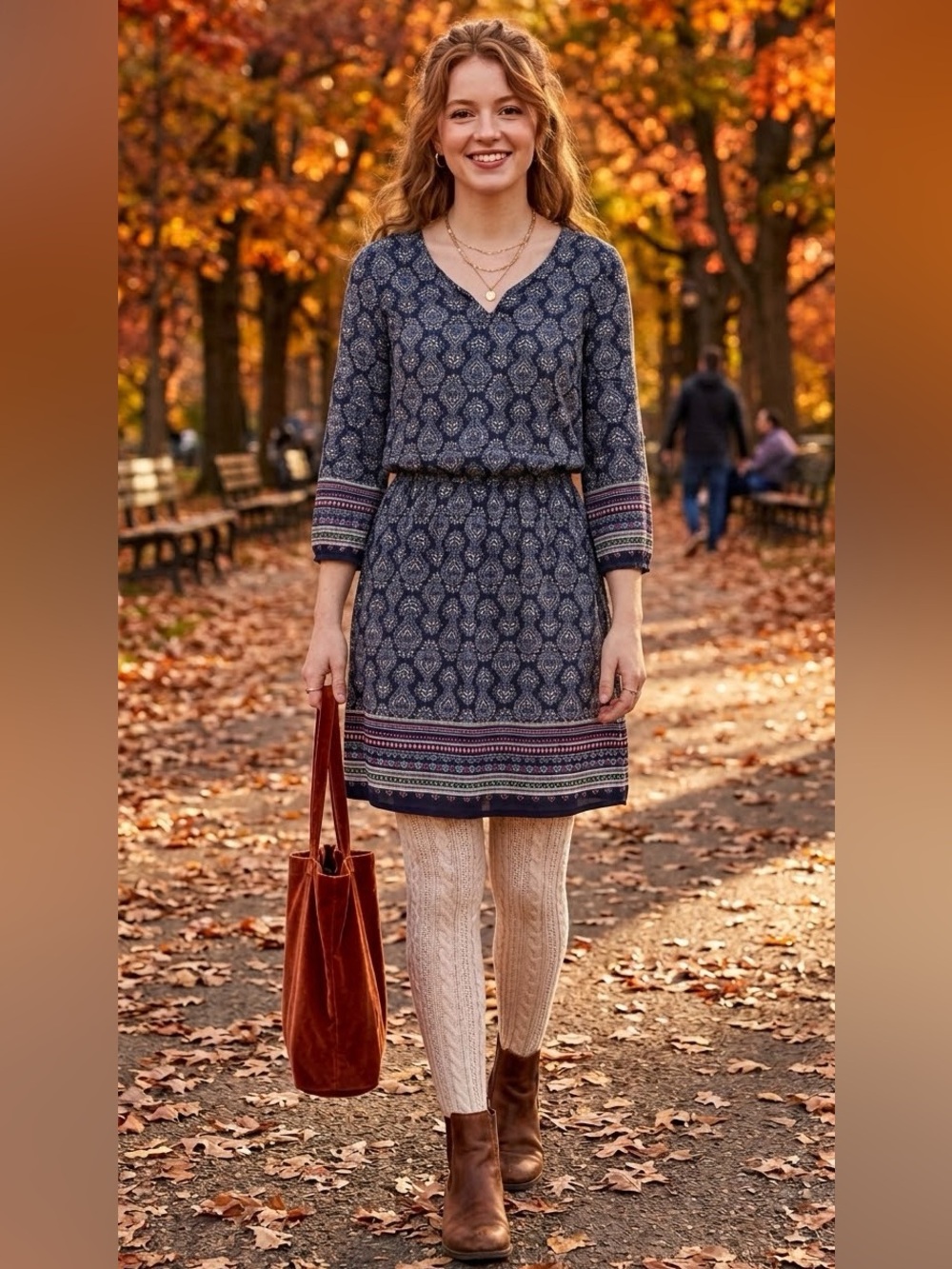 Papermoon Flowy Patterned Navy Dress --Women's Large